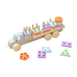 Montessori Toy Developing Toy Family Board Game Practical Wooden Trailer Toy Five Pillar Car