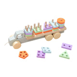 Montessori Toy Developing Toy Family Board Game Practical Wooden Trailer Toy Five Pillar Car