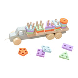 Montessori Toy Developing Toy Family Board Game Practical Wooden Trailer Toy Five Pillar Car