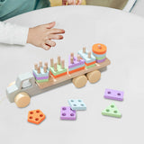 Montessori Toy Developing Toy Family Board Game Practical Wooden Trailer Toy Five Pillar Car