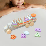 Montessori Toy Developing Toy Family Board Game Practical Wooden Trailer Toy Five Pillar Car