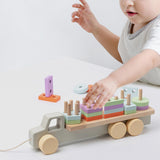 Montessori Toy Developing Toy Family Board Game Practical Wooden Trailer Toy Five Pillar Car