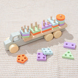 Montessori Toy Developing Toy Family Board Game Practical Wooden Trailer Toy Five Pillar Car