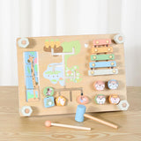 Double Sided Busy Board Learning Skill Toy Gear Piano Knocking Sensory Board