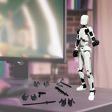 3D Printed Multi Jointed Movable Male Action Figure for Collection Role Play black and white