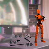 3D Printed Multi Jointed Movable Male Action Figure for Collection Role Play orange and black