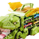 Dinosaur Transport Truck Carrier Portable Dinosaur Swallowing Truck for Kids green with 2 car