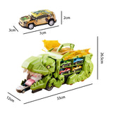 Dinosaur Transport Truck Carrier Portable Dinosaur Swallowing Truck for Kids green with 2 car