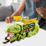 Dinosaur Transport Truck Carrier Portable Dinosaur Swallowing Truck for Kids green with 2 car