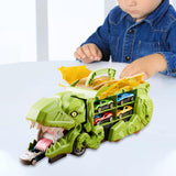 Dinosaur Transport Truck Carrier Portable Dinosaur Swallowing Truck for Kids green with 2 car