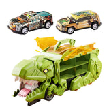 Dinosaur Transport Truck Carrier Portable Dinosaur Swallowing Truck for Kids green with 2 car