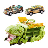 Dinosaur Transport Truck Carrier Portable Dinosaur Swallowing Truck for Kids green with 2 car