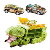 Dinosaur Transport Truck Carrier Portable Dinosaur Swallowing Truck for Kids green with 2 car