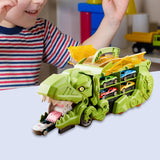 Dinosaur Transport Truck Carrier Portable Dinosaur Swallowing Truck for Kids green with 2 car