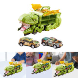 Dinosaur Transport Truck Carrier Portable Dinosaur Swallowing Truck for Kids green with 2 car