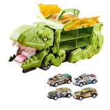 Dinosaur Transport Truck Carrier Portable Dinosaur Swallowing Truck for Kids green with 4 car