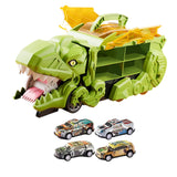 Dinosaur Transport Truck Carrier Portable Dinosaur Swallowing Truck for Kids green with 4 car