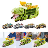 Dinosaur Transport Truck Carrier Portable Dinosaur Swallowing Truck for Kids green with 4 car