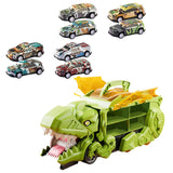 Dinosaur Transport Truck Carrier Portable Dinosaur Swallowing Truck for Kids green with 8 car