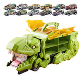 Dinosaur Transport Truck Carrier Portable Dinosaur Swallowing Truck for Kids green with 12 car