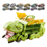 Dinosaur Transport Truck Carrier Portable Dinosaur Swallowing Truck for Kids green with 12 car