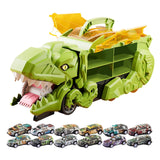 Dinosaur Transport Truck Carrier Portable Dinosaur Swallowing Truck for Kids green with 12 car