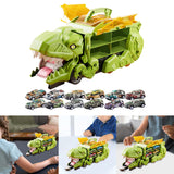 Dinosaur Transport Truck Carrier Portable Dinosaur Swallowing Truck for Kids green with 12 car