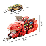 Dinosaur Transport Truck Carrier Portable Dinosaur Swallowing Truck for Kids red with 2 car