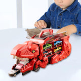 Dinosaur Transport Truck Carrier Portable Dinosaur Swallowing Truck for Kids red with 2 car