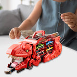 Dinosaur Transport Truck Carrier Portable Dinosaur Swallowing Truck for Kids red with 2 car