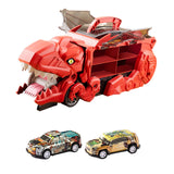 Dinosaur Transport Truck Carrier Portable Dinosaur Swallowing Truck for Kids red with 2 car