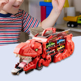 Dinosaur Transport Truck Carrier Portable Dinosaur Swallowing Truck for Kids red with 2 car