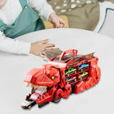 Dinosaur Transport Truck Carrier Portable Dinosaur Swallowing Truck for Kids red with 2 car