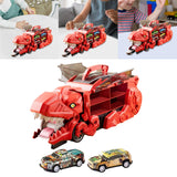 Dinosaur Transport Truck Carrier Portable Dinosaur Swallowing Truck for Kids red with 2 car