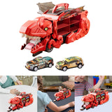 Dinosaur Transport Truck Carrier Portable Dinosaur Swallowing Truck for Kids red with 2 car