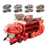 Dinosaur Transport Truck Carrier Portable Dinosaur Swallowing Truck for Kids red with 8 car