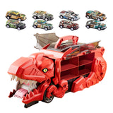 Dinosaur Transport Truck Carrier Portable Dinosaur Swallowing Truck for Kids red with 8 car