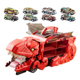 Dinosaur Transport Truck Carrier Portable Dinosaur Swallowing Truck for Kids red with 8 car