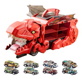 Dinosaur Transport Truck Carrier Portable Dinosaur Swallowing Truck for Kids red with 8 car