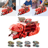 Dinosaur Transport Truck Carrier Portable Dinosaur Swallowing Truck for Kids red with 8 car