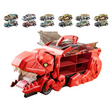 Dinosaur Transport Truck Carrier Portable Dinosaur Swallowing Truck for Kids red with 12 car