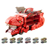 Dinosaur Transport Truck Carrier Portable Dinosaur Swallowing Truck for Kids red with 12 car