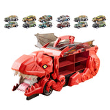 Dinosaur Transport Truck Carrier Portable Dinosaur Swallowing Truck for Kids red with 12 car