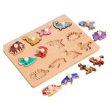 Wooden Shape Peg Puzzle Activity Fine Motor Skill for Toddlers Baby Children dinosaur