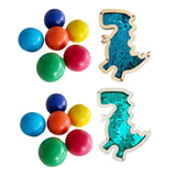 6Pcs Montessori Wooden Rainbow Balls with Dinosaur Sequins Board Educational Dinosaur Blue