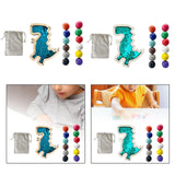 12 Pieces Montessori Wooden Balls with Dinosaur Sequins Board for Boys Girls Dinosaur Blue