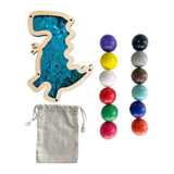 12 Pieces Montessori Wooden Balls with Dinosaur Sequins Board for Boys Girls Dinosaur Blue