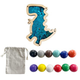 12 Pieces Montessori Wooden Balls with Dinosaur Sequins Board for Boys Girls Dinosaur Blue