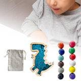 12 Pieces Montessori Wooden Balls with Dinosaur Sequins Board for Boys Girls Dinosaur Blue