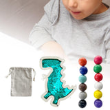 12 Pieces Montessori Wooden Balls with Dinosaur Sequins Board for Boys Girls Dinosaur Green